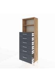 Arges Dolap 2 Raflı 6 Çekmeceli 60x30x182 Çam-Antrasit