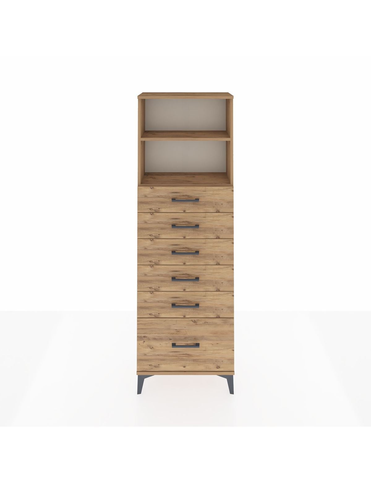 Arges Dolap 2 Raflı 6 Çekmeceli 60x30x182 Çam-Çam