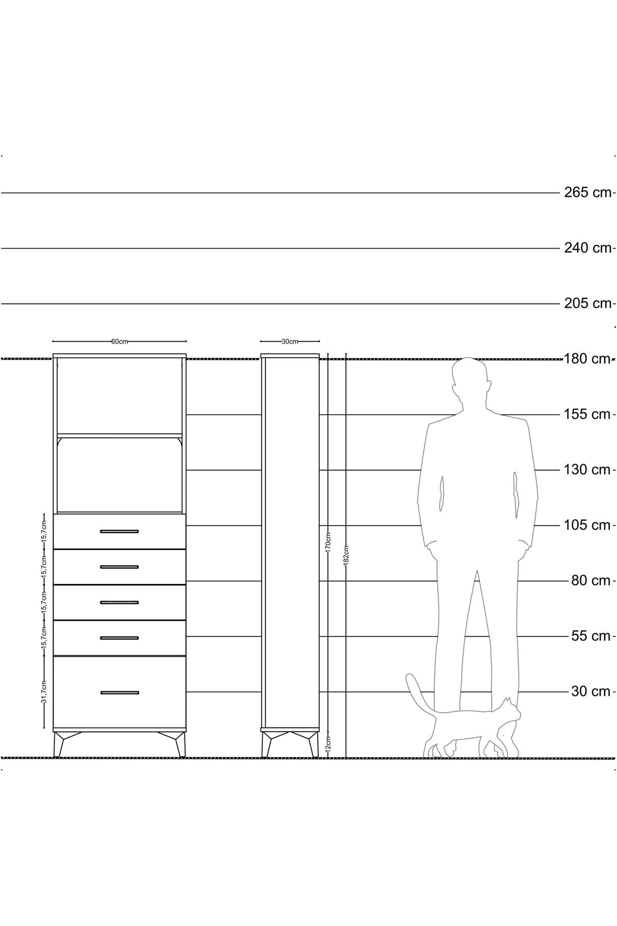 Arges Dolap 2 Raflı 5 Çekmeceli 60x30x182 Aytaşı-Çam