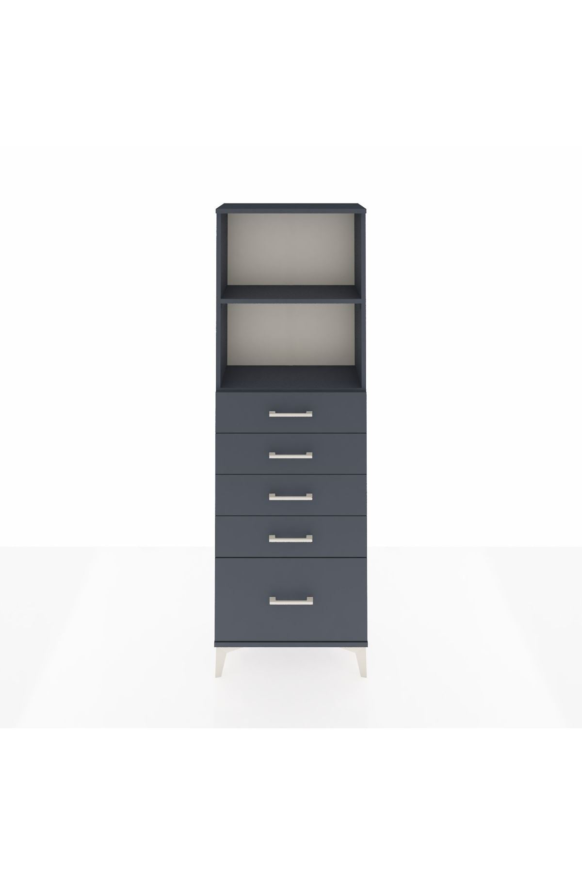 Arges Dolap 2 Raflı 5 Çekmeceli 60x30x182 Antrasit-Antrasit