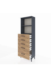 Arges Dolap 2 Raflı 5 Çekmeceli 60x30x182 Antrasit-Çam
