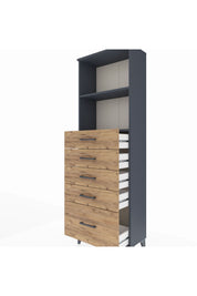 Arges Dolap 2 Raflı 5 Çekmeceli 60x30x182 Antrasit-Çam