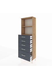 Arges Dolap 2 Raflı 5 Çekmeceli 60x30x182 Çam-Antrasit