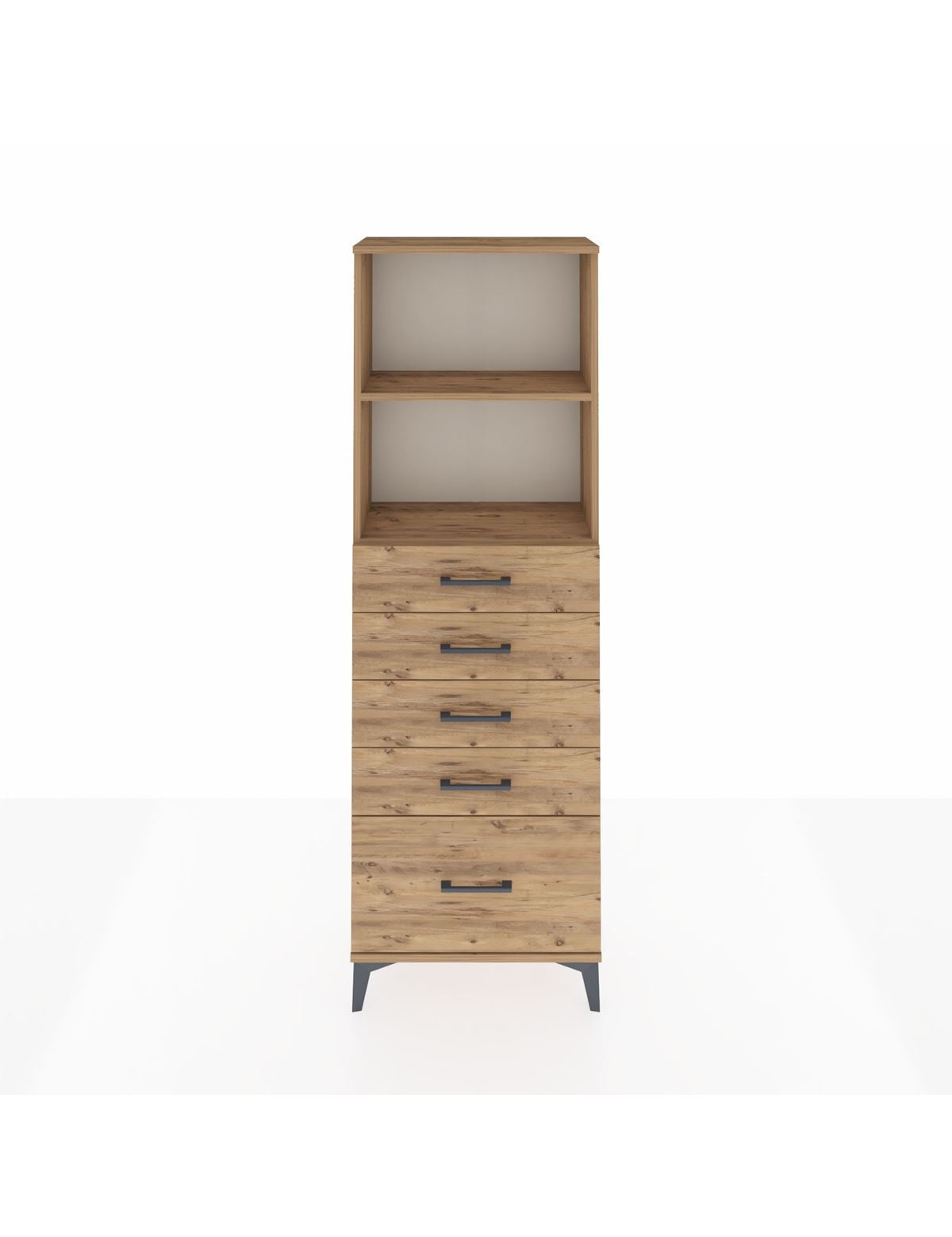 Arges Dolap 2 Raflı 5 Çekmeceli 60x30x182 Çam-Çam