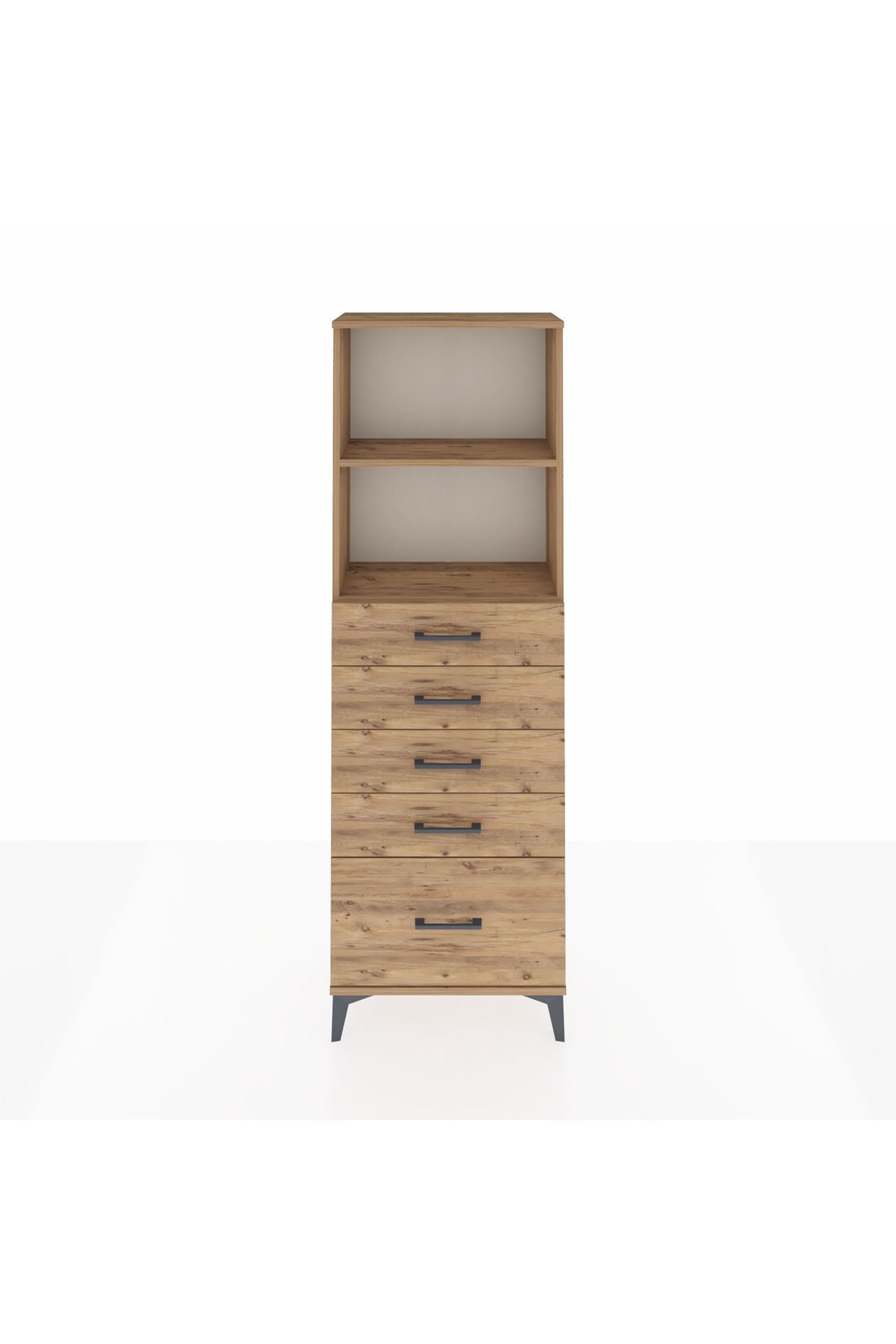 Arges Dolap 2 Raflı 5 Çekmeceli 60x30x182 Çam-Çam