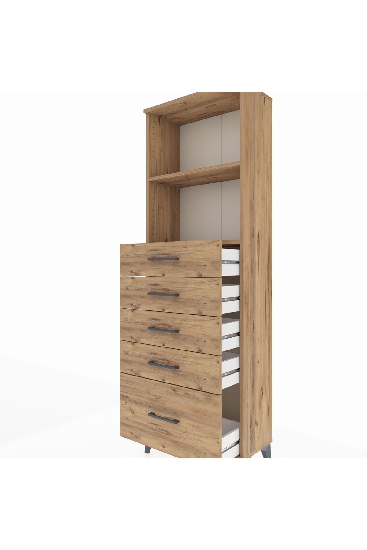 Arges Dolap 2 Raflı 5 Çekmeceli 60x30x182 Çam-Çam