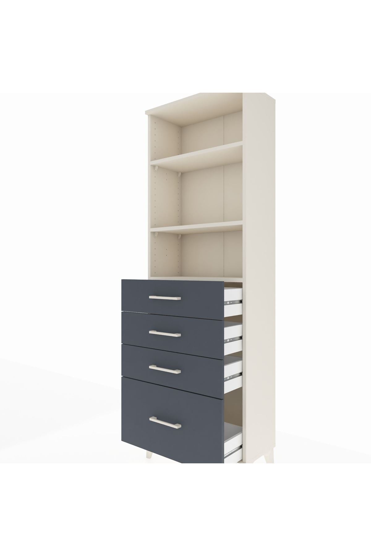 Arges Dolap 3 Raflı 4 Çekmeceli 60x30x182 Aytaşı-Antrasit