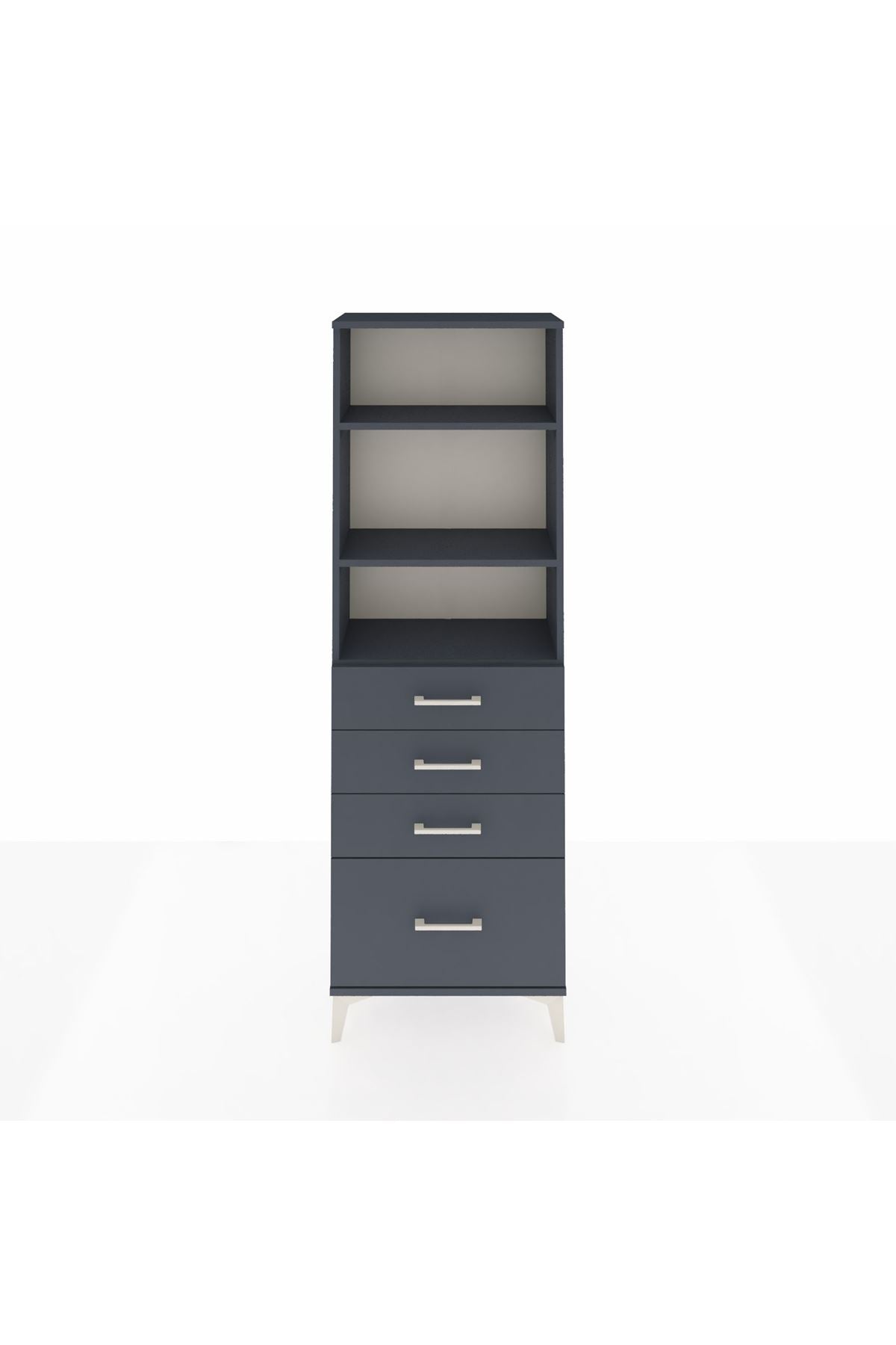 Arges Dolap 3 Raflı 4 Çekmeceli 60x30x182 Antrasit-Antrasit