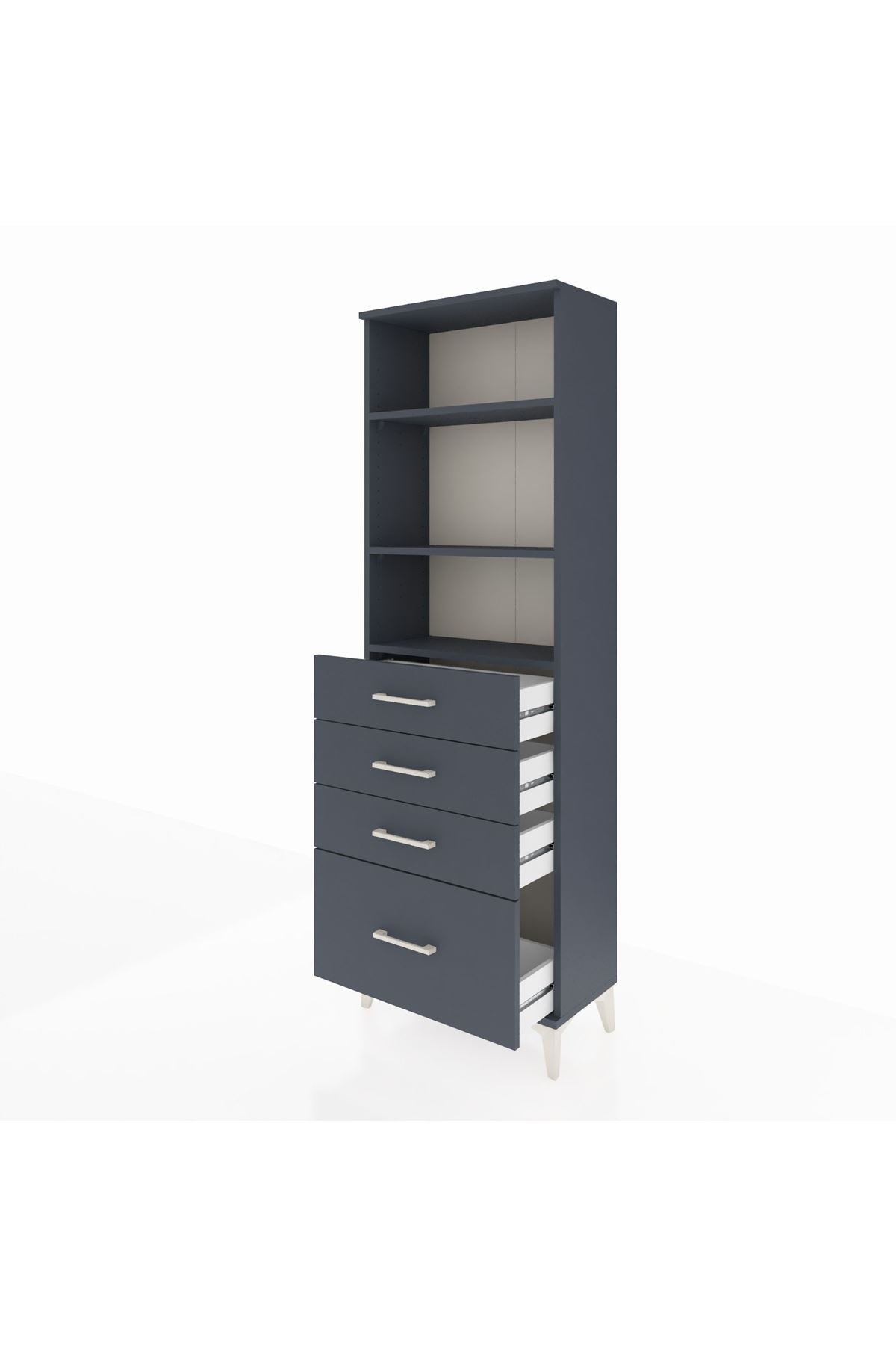 Arges Dolap 3 Raflı 4 Çekmeceli 60x30x182 Antrasit-Antrasit