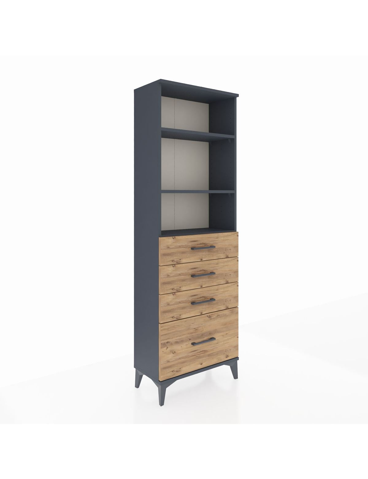 Arges Dolap 3 Raflı 4 Çekmeceli 60x30x182 Antrasit-Çam