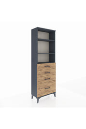 Arges Dolap 3 Raflı 4 Çekmeceli 60x30x182 Antrasit-Çam