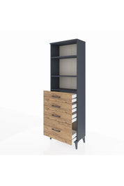 Arges Dolap 3 Raflı 4 Çekmeceli 60x30x182 Antrasit-Çam