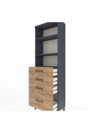 Arges Dolap 3 Raflı 4 Çekmeceli 60x30x182 Antrasit-Çam