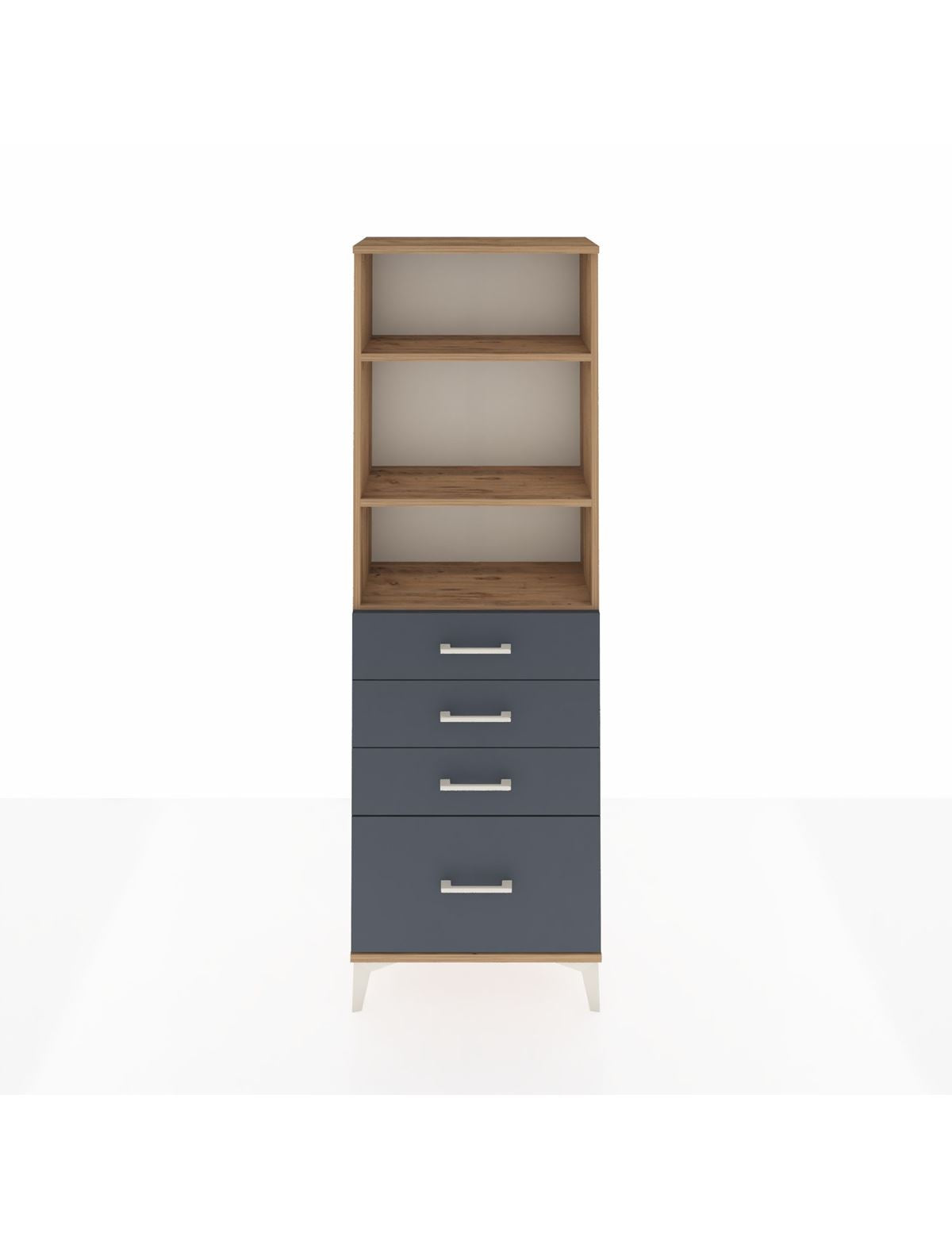 Arges Dolap 3 Raflı 4 Çekmeceli 60x30x182 Çam-Antrasit