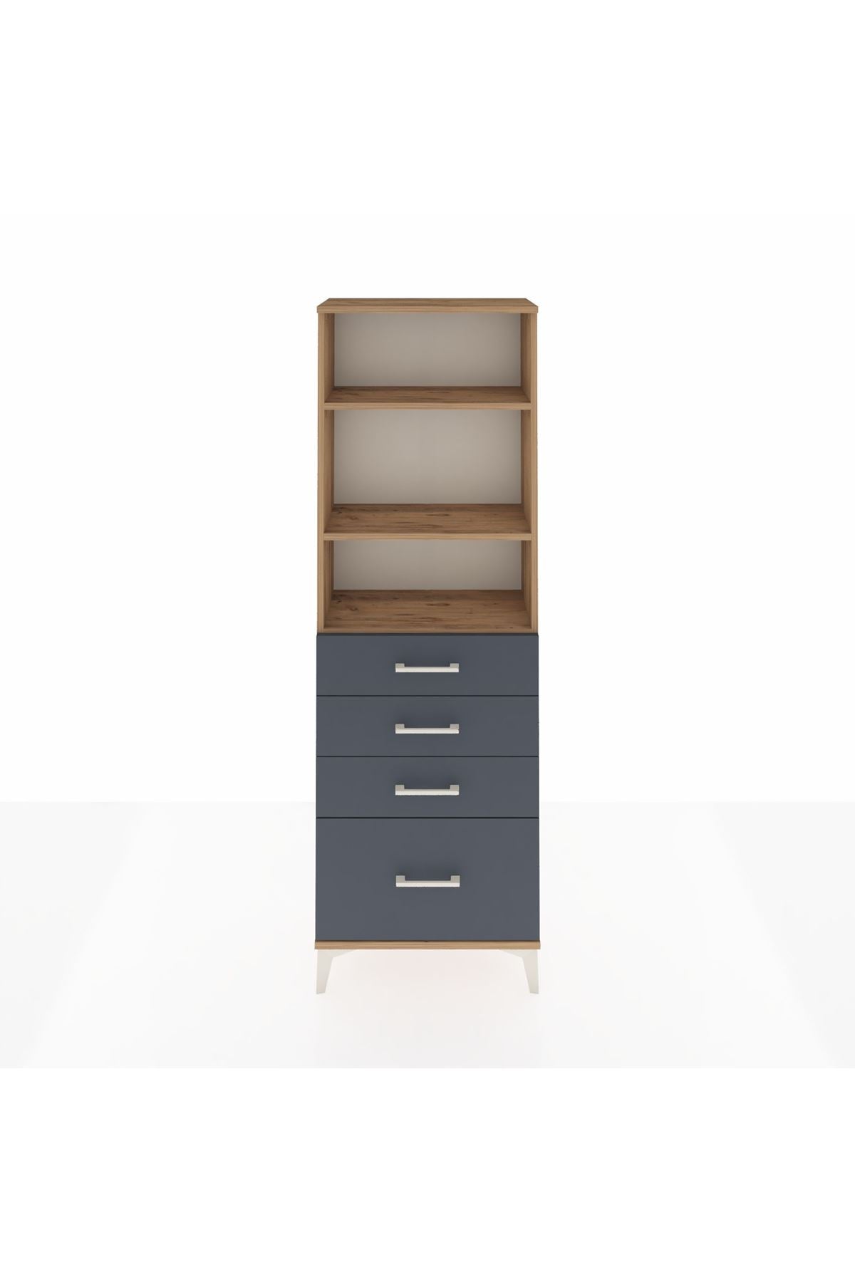 Arges Dolap 3 Raflı 4 Çekmeceli 60x30x182 Çam-Antrasit