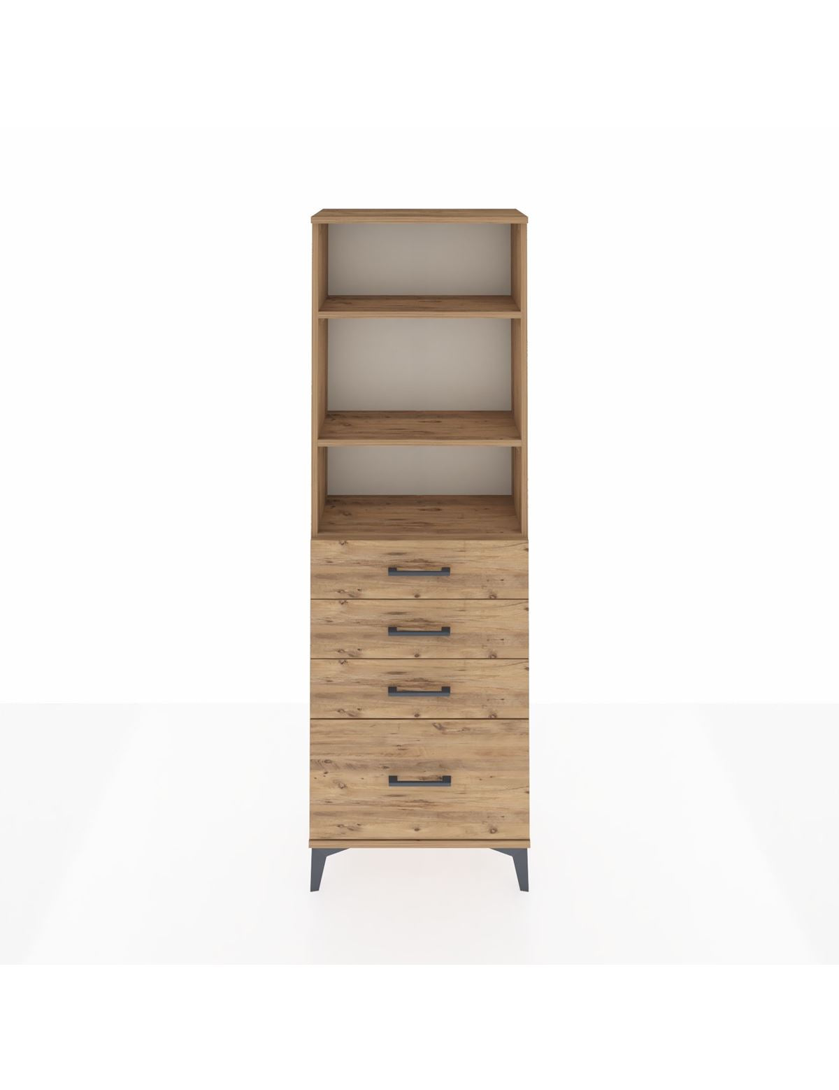 Arges Dolap 3 Raflı 4 Çekmeceli 60x30x182 Çam-Çam