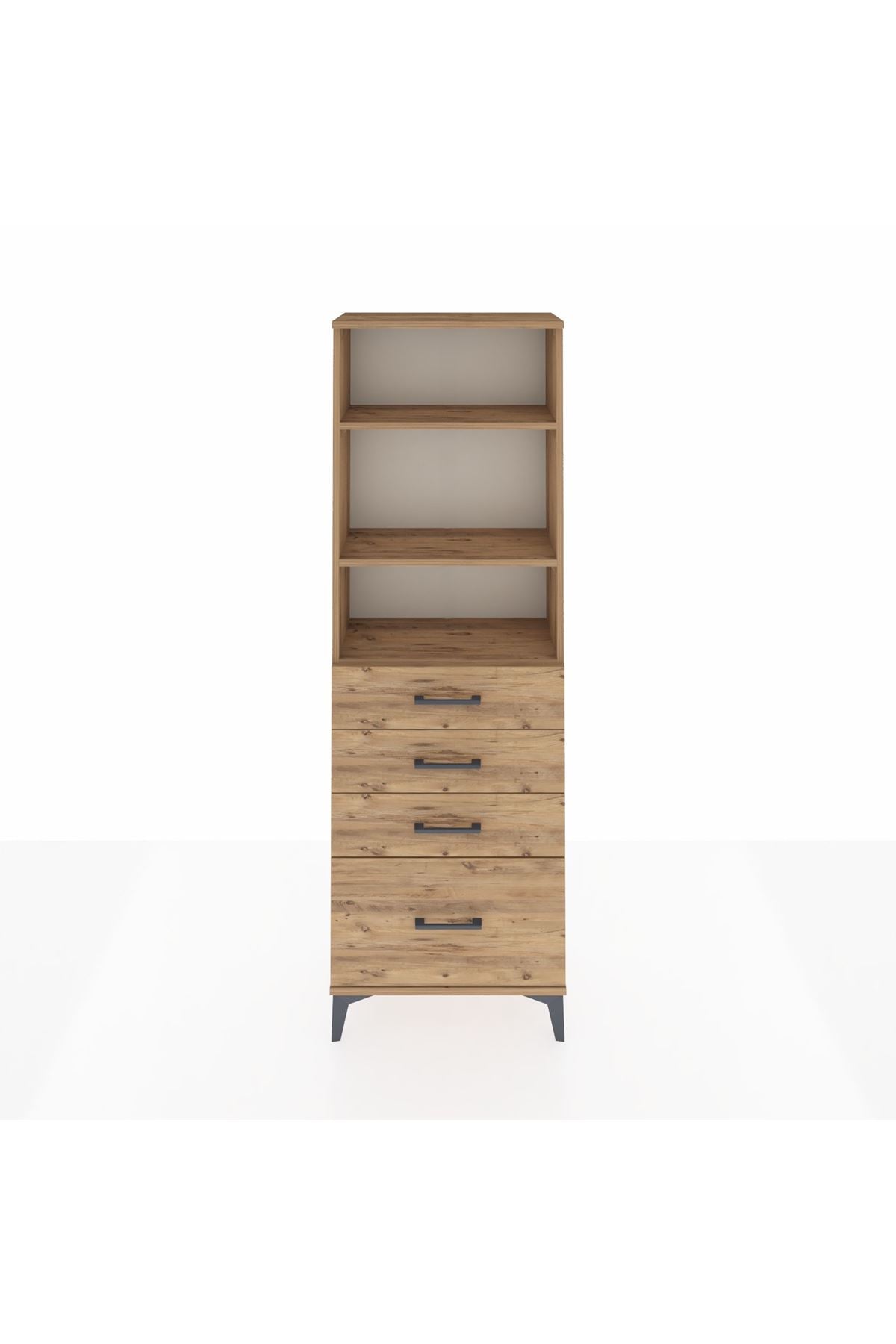 Arges Dolap 3 Raflı 4 Çekmeceli 60x30x182 Çam-Çam