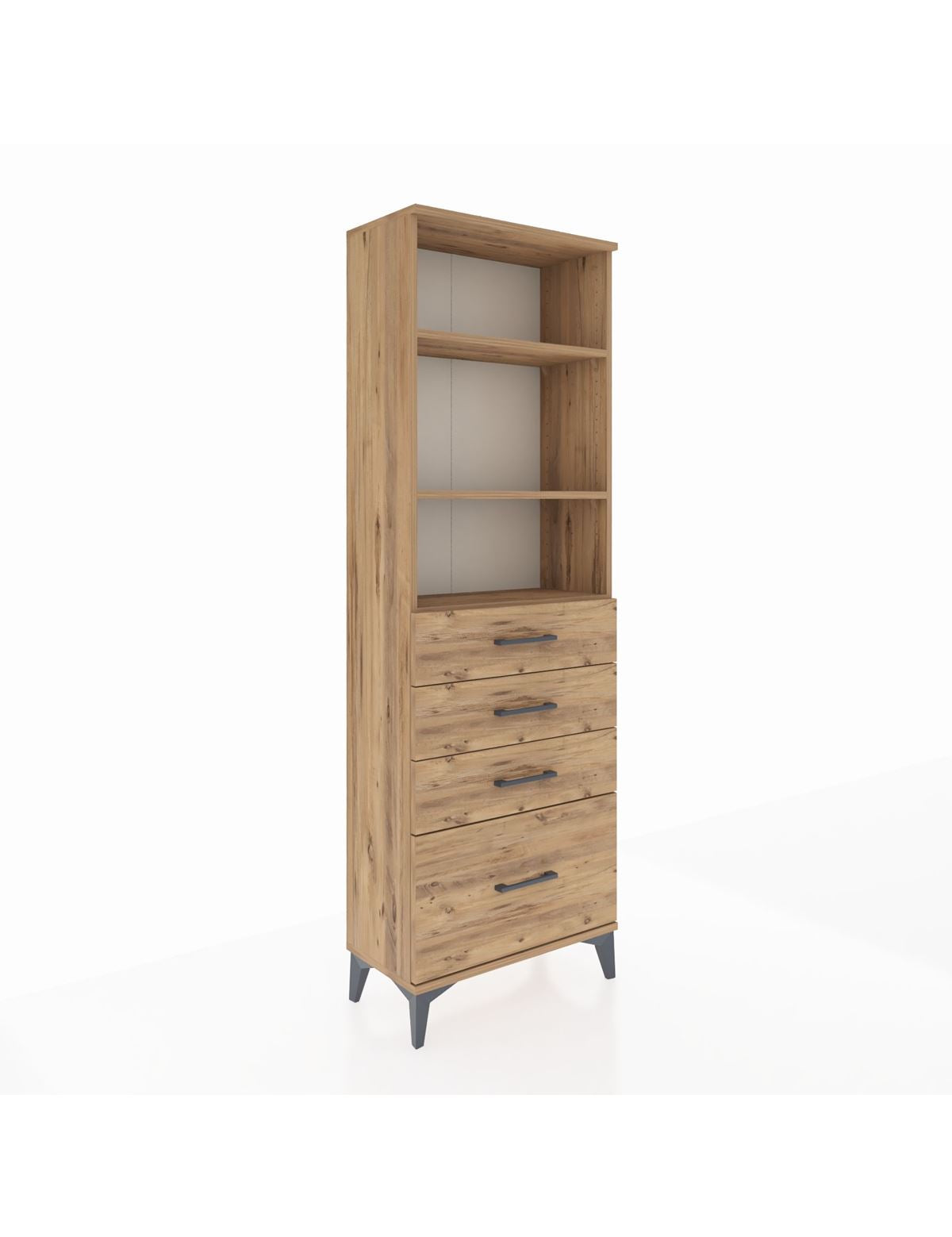 Arges Dolap 3 Raflı 4 Çekmeceli 60x30x182 Çam-Çam