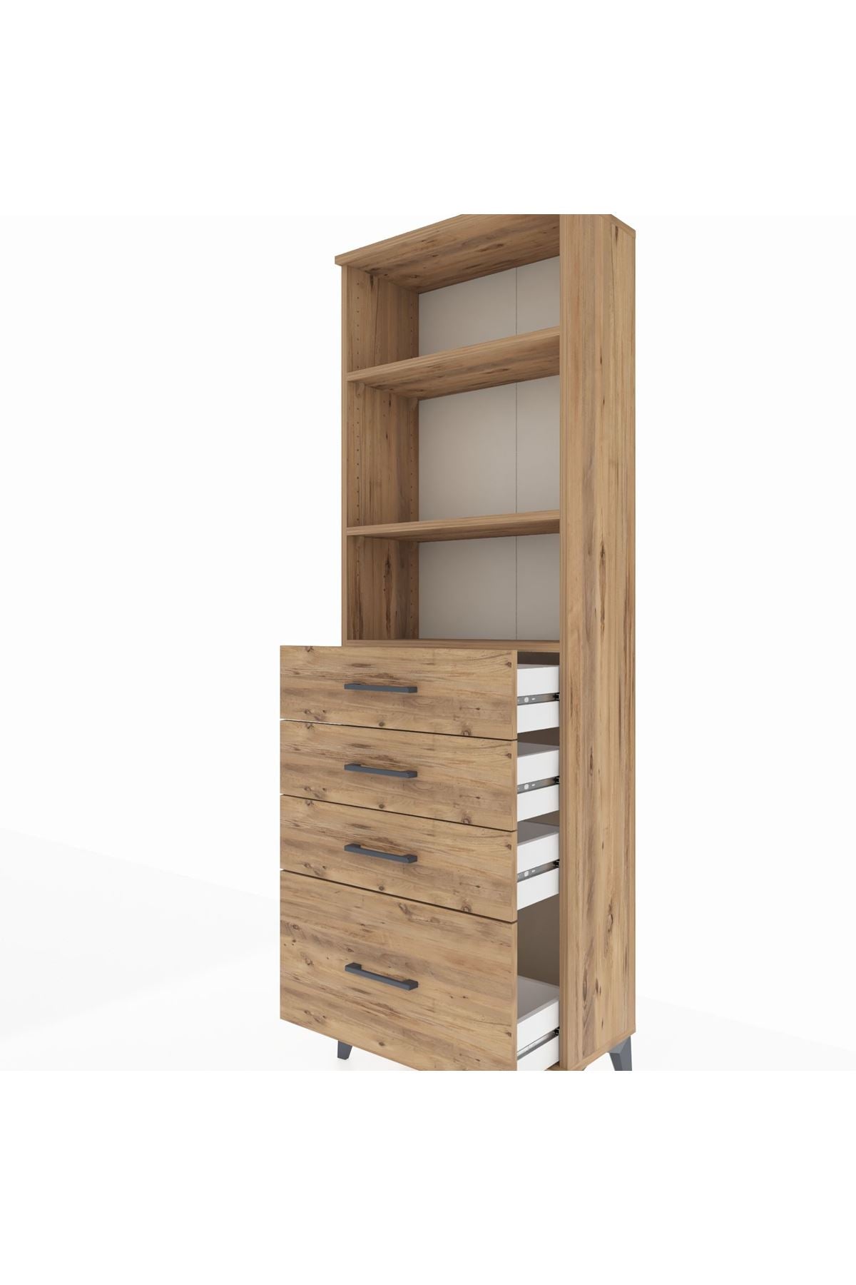 Arges Dolap 3 Raflı 4 Çekmeceli 60x30x182 Çam-Çam