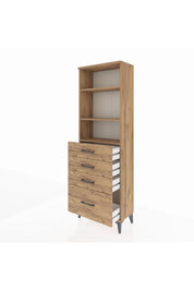 Arges Dolap 3 Raflı 4 Çekmeceli 60x30x182 Çam-Çam