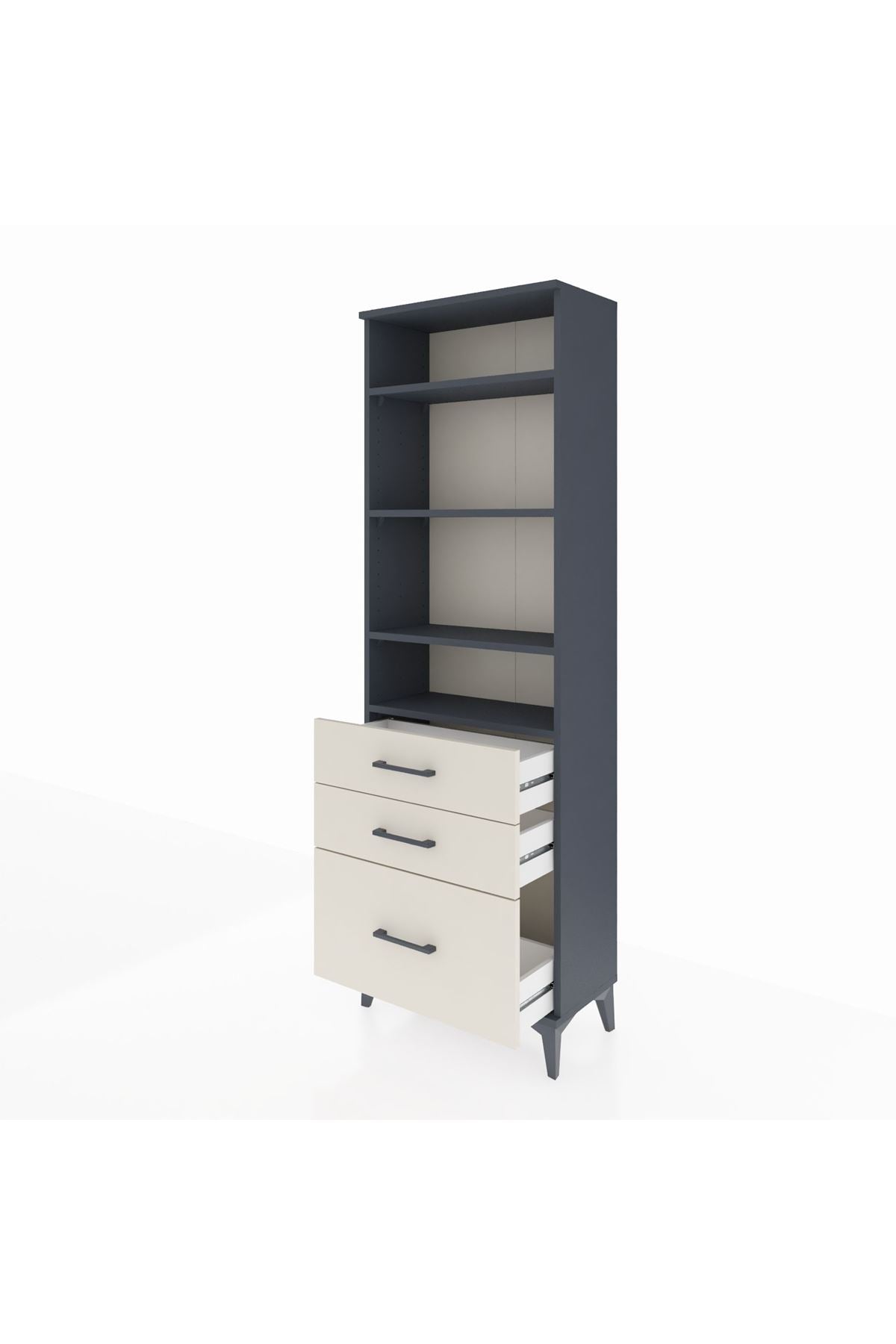 Arges Dolap 4 Raflı 3 Çekmeceli 60x30x182 Antrasit-Aytaşı