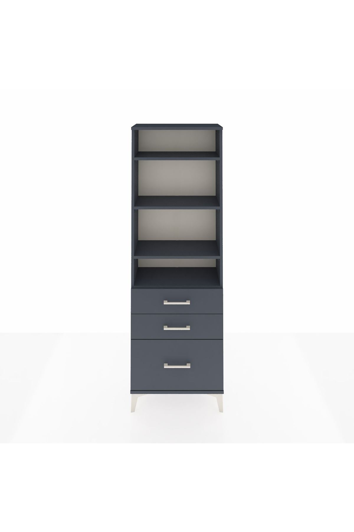 Arges Dolap 4 Raflı 3 Çekmeceli 60x30x182 Antrasit-Antrasit