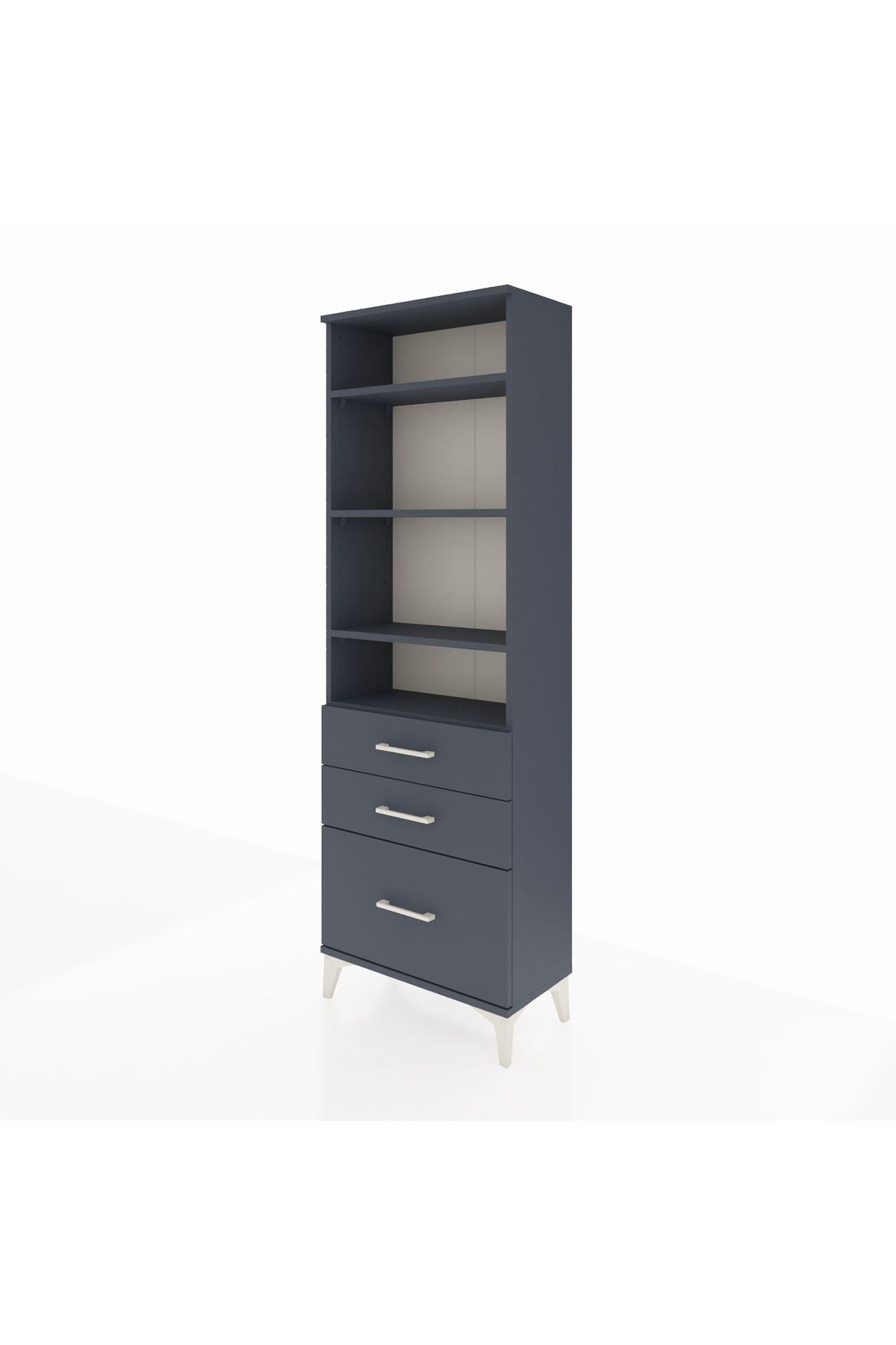 Arges Dolap 4 Raflı 3 Çekmeceli 60x30x182 Antrasit-Antrasit