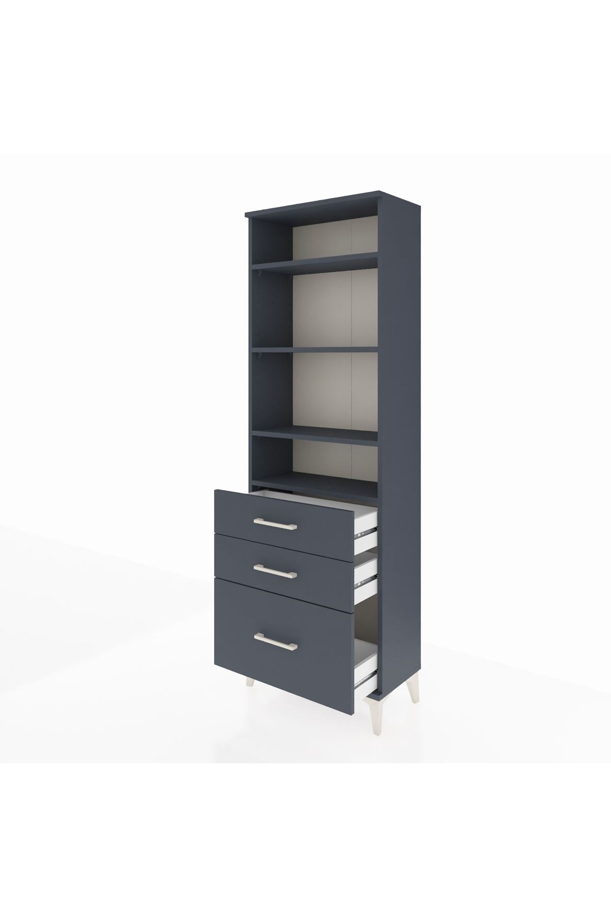 Arges Dolap 4 Raflı 3 Çekmeceli 60x30x182 Antrasit-Antrasit