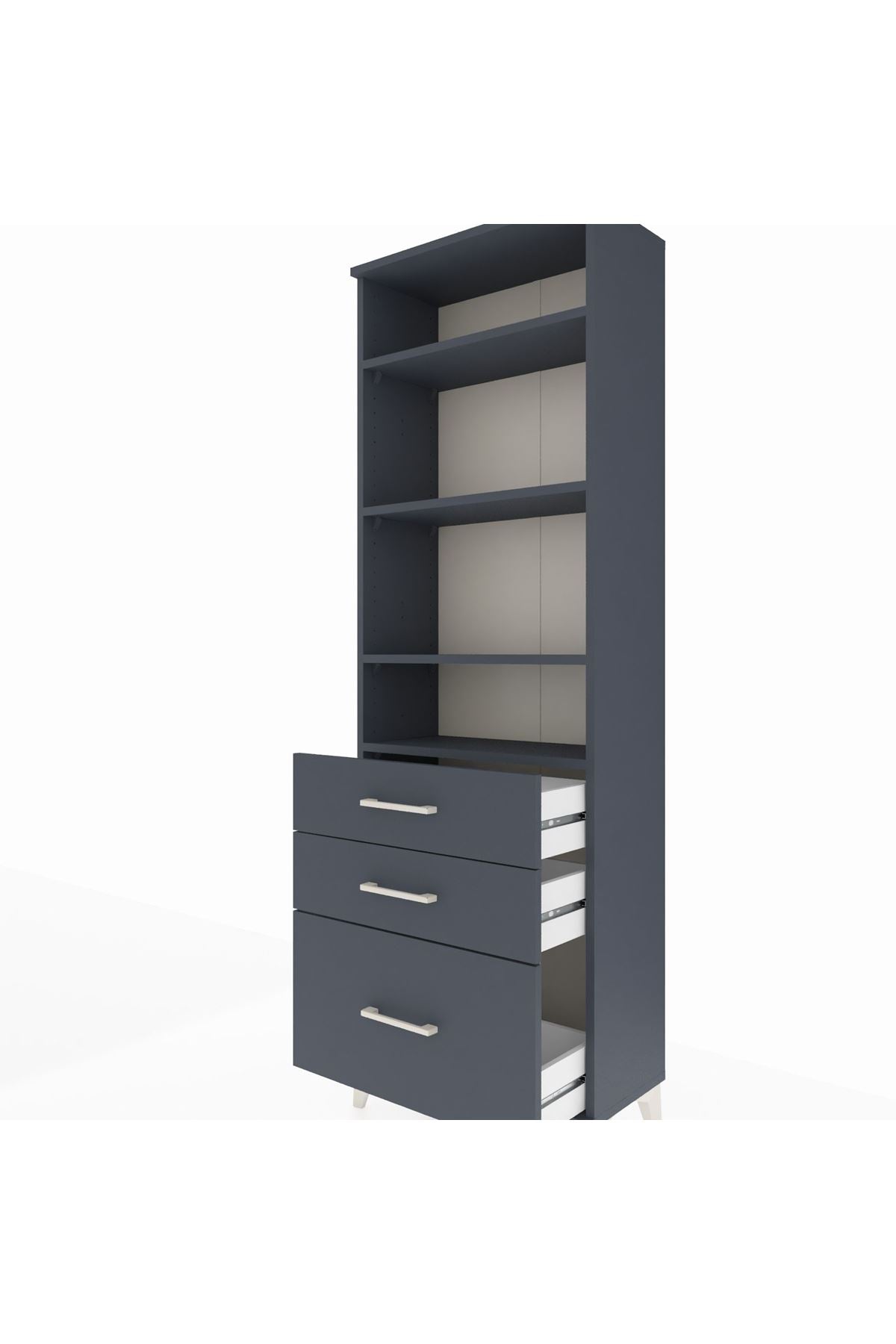 Arges Dolap 4 Raflı 3 Çekmeceli 60x30x182 Antrasit-Antrasit