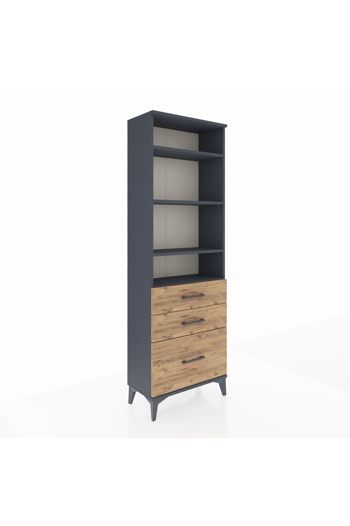 Arges Dolap 4 Raflı 3 Çekmeceli 60x30x182 Antrasit-Çam