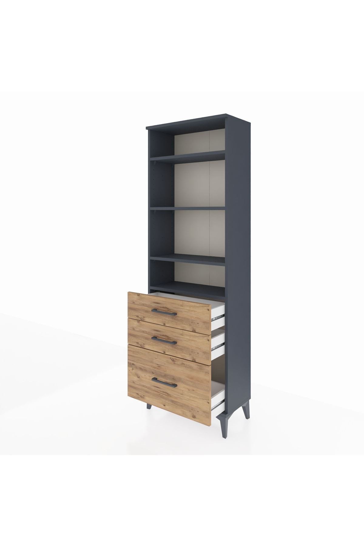 Arges Dolap 4 Raflı 3 Çekmeceli 60x30x182 Antrasit-Çam