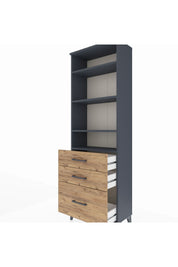 Arges Dolap 4 Raflı 3 Çekmeceli 60x30x182 Antrasit-Çam