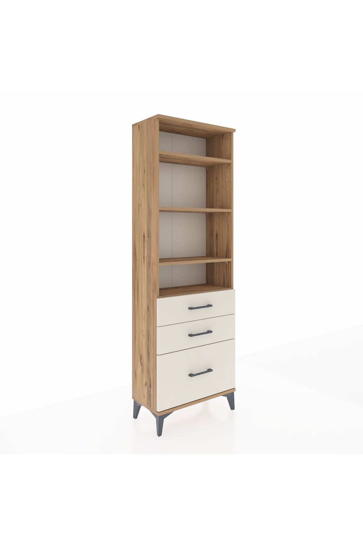 Arges Dolap 4 Raflı 3 Çekmeceli 60x30x182 Çam-Aytaşı