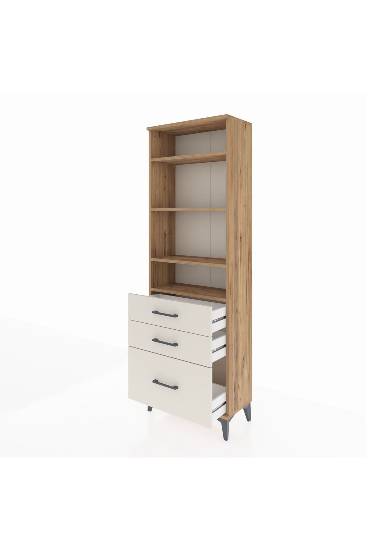 Arges Dolap 4 Raflı 3 Çekmeceli 60x30x182 Çam-Aytaşı