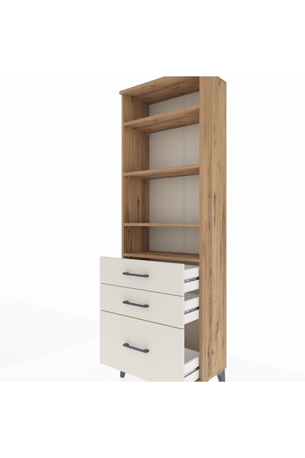 Arges Dolap 4 Raflı 3 Çekmeceli 60x30x182 Çam-Aytaşı