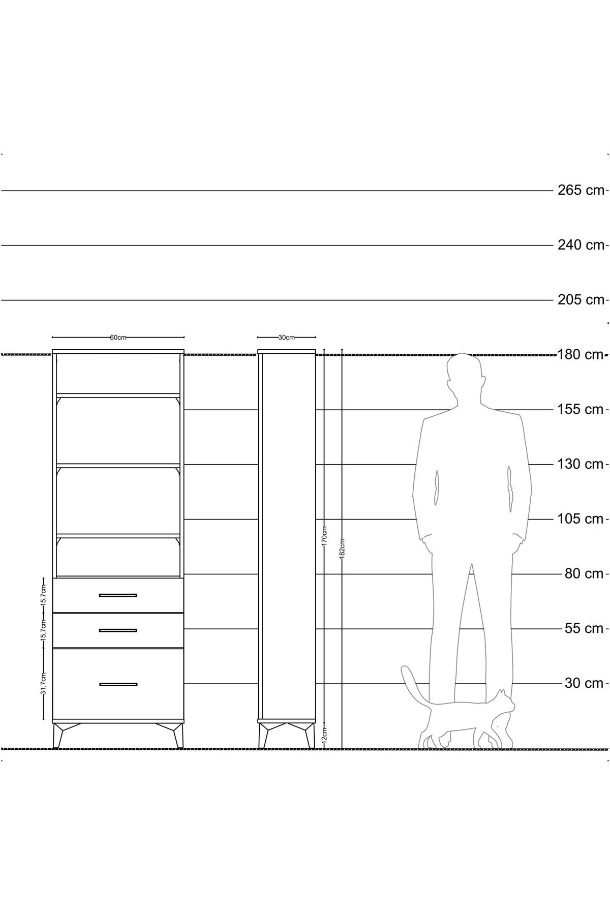 Arges Dolap 4 Raflı 3 Çekmeceli 60x30x182 Çam-Aytaşı