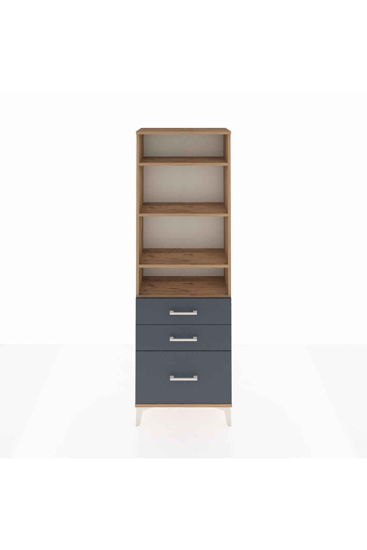 Arges Dolap 4 Raflı 3 Çekmeceli 60x30x182 Çam-Antrasit