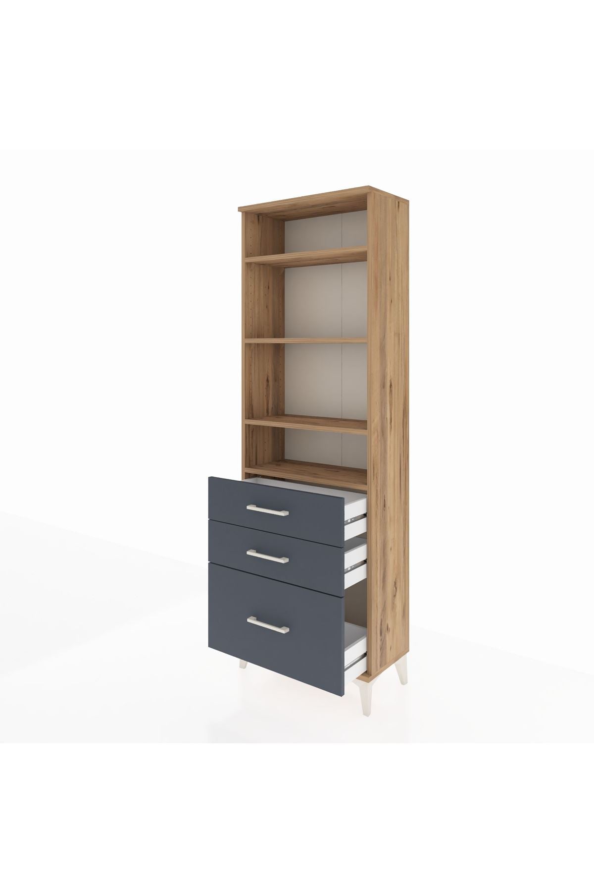 Arges Dolap 4 Raflı 3 Çekmeceli 60x30x182 Çam-Antrasit