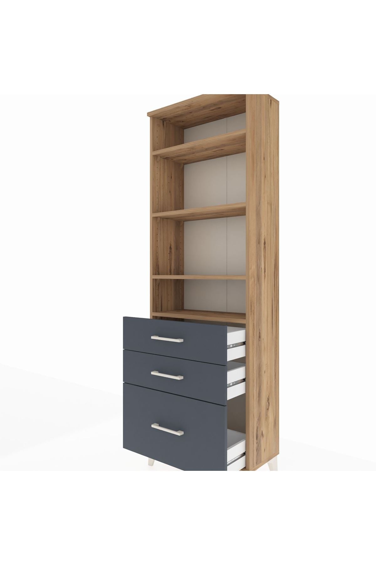 Arges Dolap 4 Raflı 3 Çekmeceli 60x30x182 Çam-Antrasit