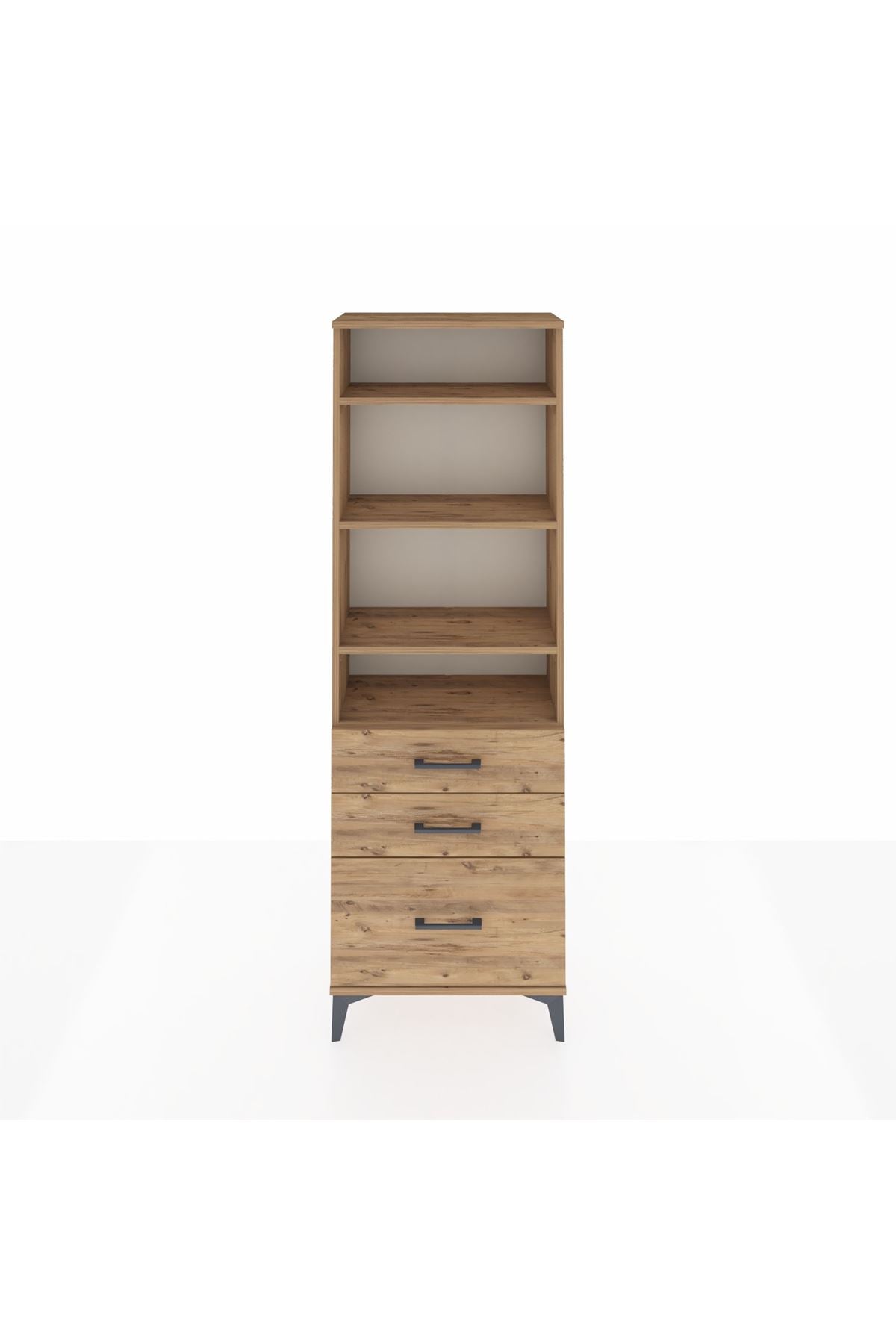 Arges Dolap 4 Raflı 3 Çekmeceli 60x30x182 Çam-Çam