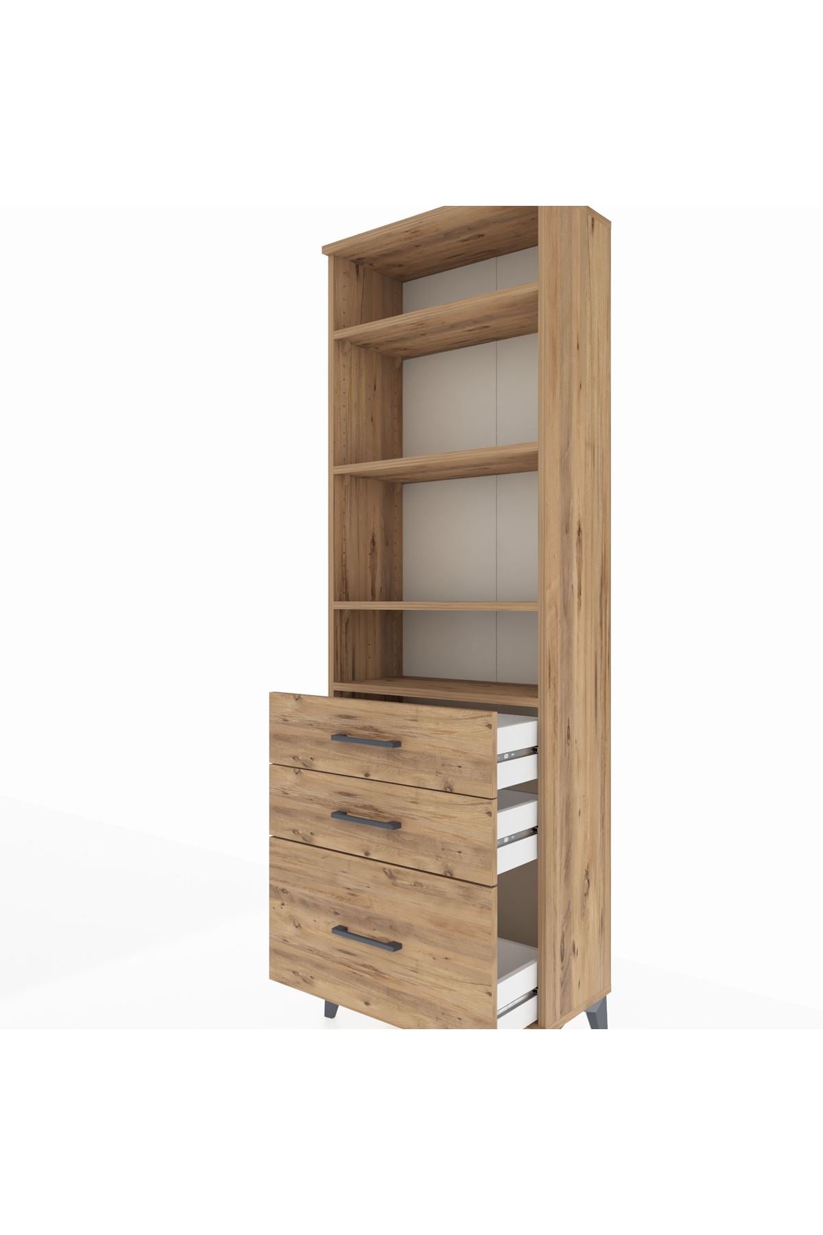 Arges Dolap 4 Raflı 3 Çekmeceli 60x30x182 Çam-Çam