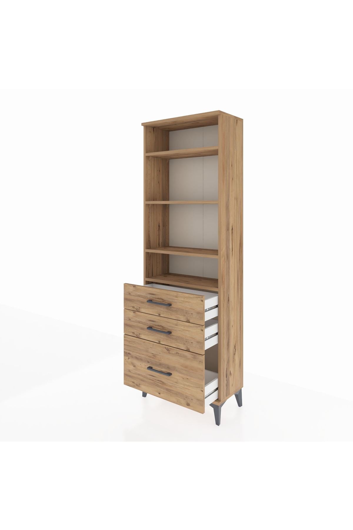 Arges Dolap 4 Raflı 3 Çekmeceli 60x30x182 Çam-Çam