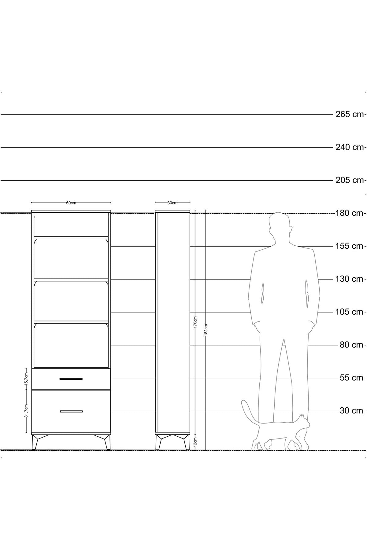 Arges Dolap 4 Raflı 2 Çekmeceli 60x30x182 Antrasit-Antrasit