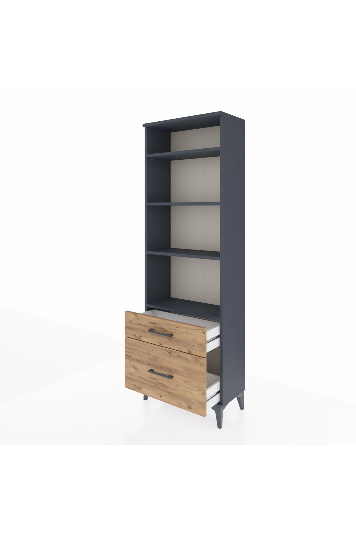 Arges Dolap 4 Raflı 2 Çekmeceli 60x30x182 Antrasit-Çam