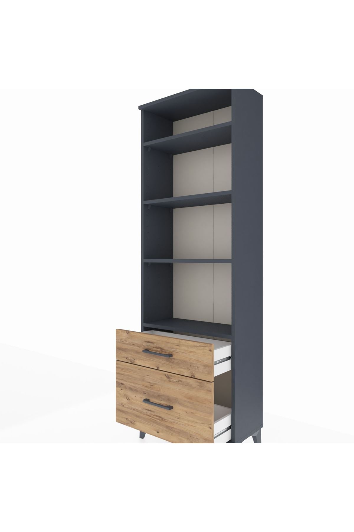 Arges Dolap 4 Raflı 2 Çekmeceli 60x30x182 Antrasit-Çam