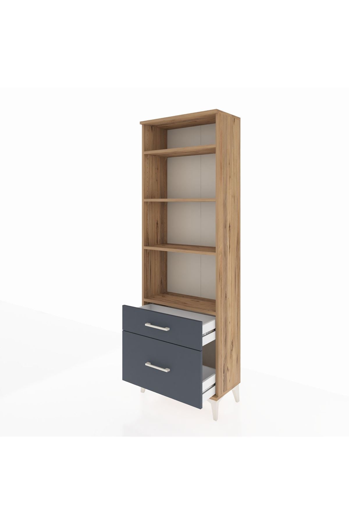 Arges Dolap 4 Raflı 2 Çekmeceli 60x30x182 Çam-Antrasit