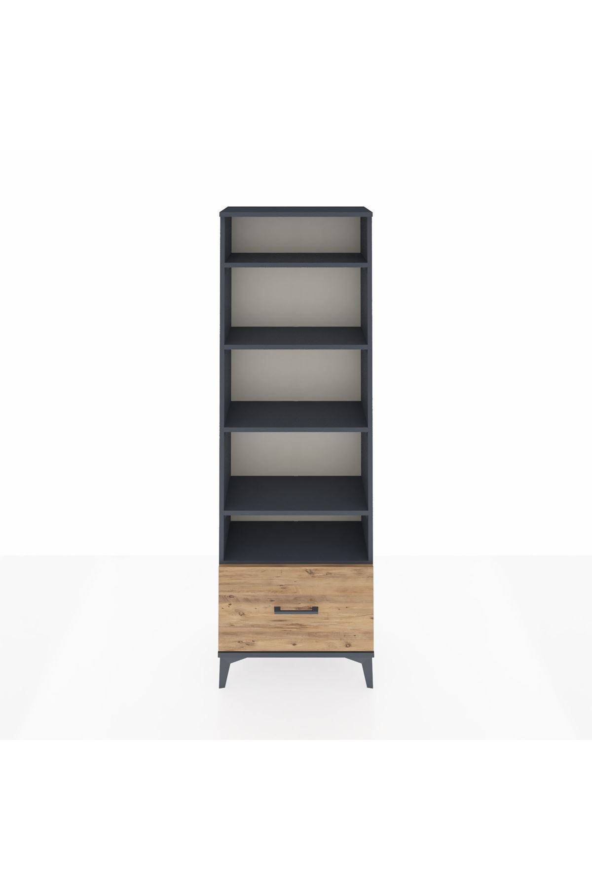 Arges Dolap 5 Raflı Tek Çekmeceli 60x30x182 Antrasit-Çam