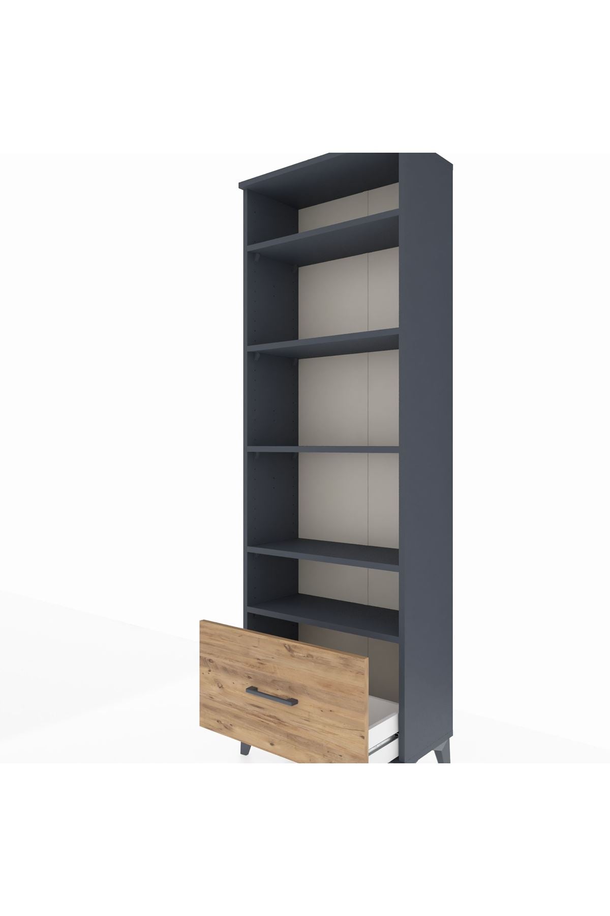 Arges Dolap 5 Raflı Tek Çekmeceli 60x30x182 Antrasit-Çam