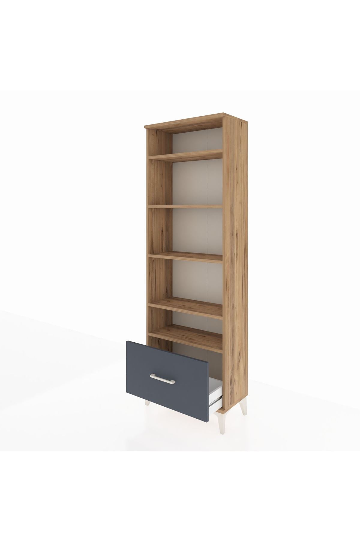 Arges Dolap 5 Raflı Tek Çekmeceli 60x30x182 Çam-Antrasit