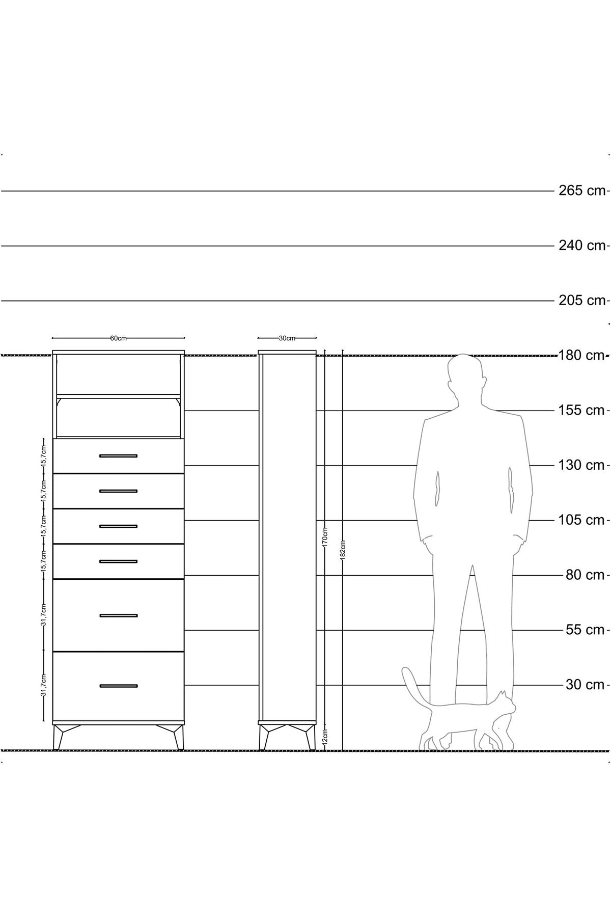 Arges Dolap 2 Raflı 6 Çekmeceli 60x30x182 Aytaşı-Aytaşı